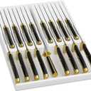 Domax Bamboo In-drawer Knife Block - Kitchen Knife Drawer Organizer Insert, Knife Holder without Knives Large, Drawer Knife Organizer Fits for 16 Knives and 1 Sharpening Steel (Not Included), White