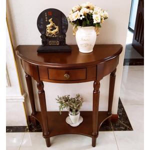 Solid Wood Console Table with Drawer, Semi-Circle Entryway Storage Shelf, Half-Moon Porch Table Side Elegant Vintage Sofa for Living Room (Walnut-Colored (23.6" L x 11.8" W x 31.5" H))