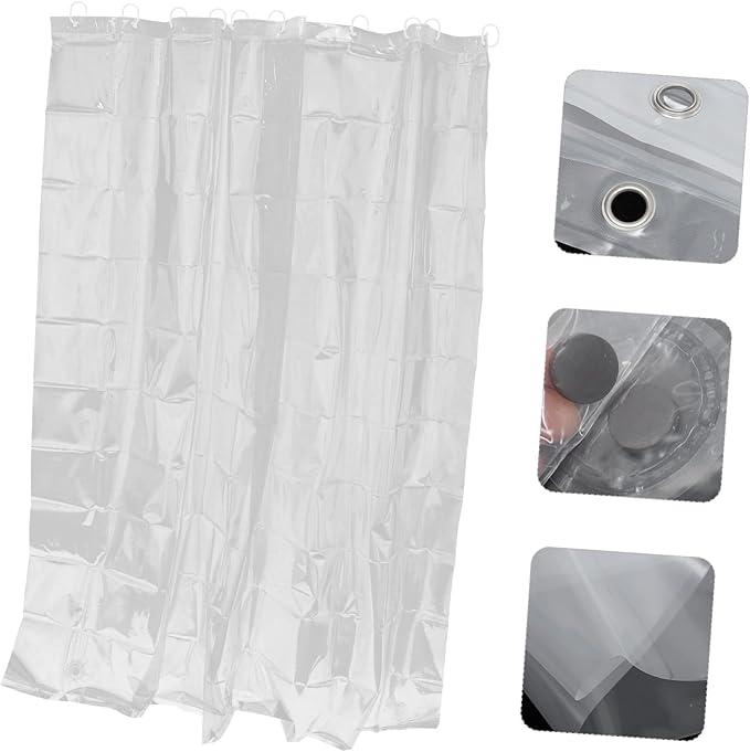 MOBUTOFU PEVA Waterproof Shower Curtain 180X180Cm with Rustproof Metal Grommets and 3 Magnetic Weights Bathroom Bathtub Curtain for Home Shower Partition