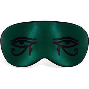 Silk Sleeping Mask Eye Cover for Men＆Women Eye Masks for Sleeping Egyptian Eye of Horus Print Adjustable Soft Blindfold with Gift Box (Emerald Green-Elastic Strap) (EXP 12/31/36)