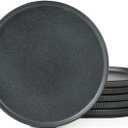 famiware Star Salad Plates for 6, 8 inches Plate Set, Stoneware Dinnerware, Small Dinner Plates for Dessert, Salad, Appetizer, Matte Dark Charcoal (Full Glaze)