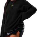 Women's Oversized Sweaters Crew Neck Long Sleeve Jumper Fuzzy Knit Pullover Tops (Black, XS)