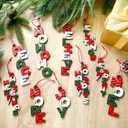 Roowest 30 Pcs Christmas Wood Word Cutout Merry Christmas Signs Vintage Wooden Red and Green Hanging Ornaments Joy Peace Believe Large Letter for Xmas Tree Party Wall Door Decor Farmhouse Craft