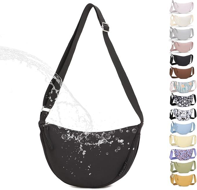 BESMART Black Small Nylon Crescent Crossbody Bag for Women Men Trendy, Waterproof Crescent Sling, Lightweight Travel Purses
