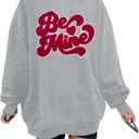 VILOVE Valentines Sweatshirts for Women Be Mine Glitter Patch Valentine Shirts Oversized Love Heart Sweater Holiday Outfits (Gray, L)