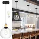 Bagood Globe Pendant Lighting with Clear Glass Gold and Black Light Fixture Globe Pendant Lighting Mid Century Modern Hanging Light Fixture for Sink Bathroom Entryway Kitchen Island (Bulb Incl.)