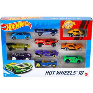 Hot Wheels Toy Cars & Trucks 10-Pack, Set of 10 1:64 Scale Vehicles, Includes Race Cars, Semi, Rescue or Construction Trucks (Styles May Vary)