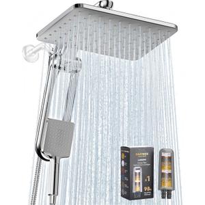 Dual Filtered Rainfall Handheld Shower Head Spray Combo, DAKINGS 7-Mode Shower Head with Handheld Spray Combination, Upgraded 11-Inch High Flow Rain Handheld Spray Combo With Fixed Showerhead, Chrome