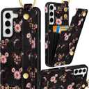 Petitian for Samsung Galaxy S22 Case with Wallet - Women Girls Cute Girly Aesthetic Unique Design Leather Credit Card Holder Cardholder Stand Wristband for S22, Miqi