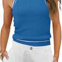 MIHOLL Women Summer Racerback Tank Tops Cute Sleeveless Halter Neck Tank Top Trendy Ribbed Cropped Tank Shirts (Large, Blue)