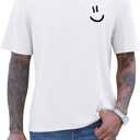 Mens Short Sleeve Graphic Tee Funny Smile Crew Neck T Shirts Loose Fit Summer Shirts (White, M)