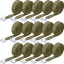 Riakrum 15 Pack 16 Feet Lashing Straps Adjustable Kayaks Tie Down Cam Buckle Straps with Buckles up to 250lbs for Cargo, Luggage, Motorcycles, Truck, Car Roof Rack, Sup Surfboard(Army Green)