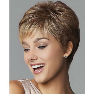 SEVENCOLORS Short Pixie Wigs for White Women Natural Layered Short Brown Wigs with Blonde Highlights Synthetic Short Hair Womens Wig