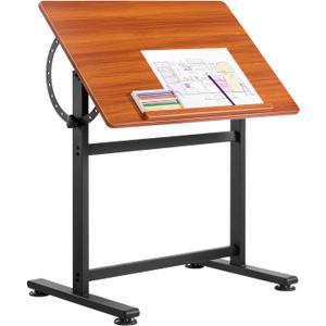 VEVOR Drafting Table, Adjustable 090 Tilt Drawing Desk, Portable Artist Table with Black H-Frame and Brown Desktop, Wooden Painting Desk Craft Workstation for Reading, Writing, Crafting, Meeting