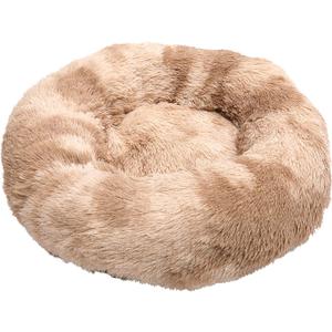Faux Fur Dog Beds Calming Donut Cuddler Dog Bed Washable Round Cat Bed Pillow Cuddler Fluffy Indoor Dog Calming Beds with Anti Slip Bottom Gradient Color Brown 24"