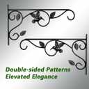 Elegant Bird Pattern Wall Hooks - Metal Plant Hangers for Indoor & Outdoor - Rust-Resistant Bracket for Plants, Feeders, Chimes, Lanterns (Black, 2 Pack - 12 inch)