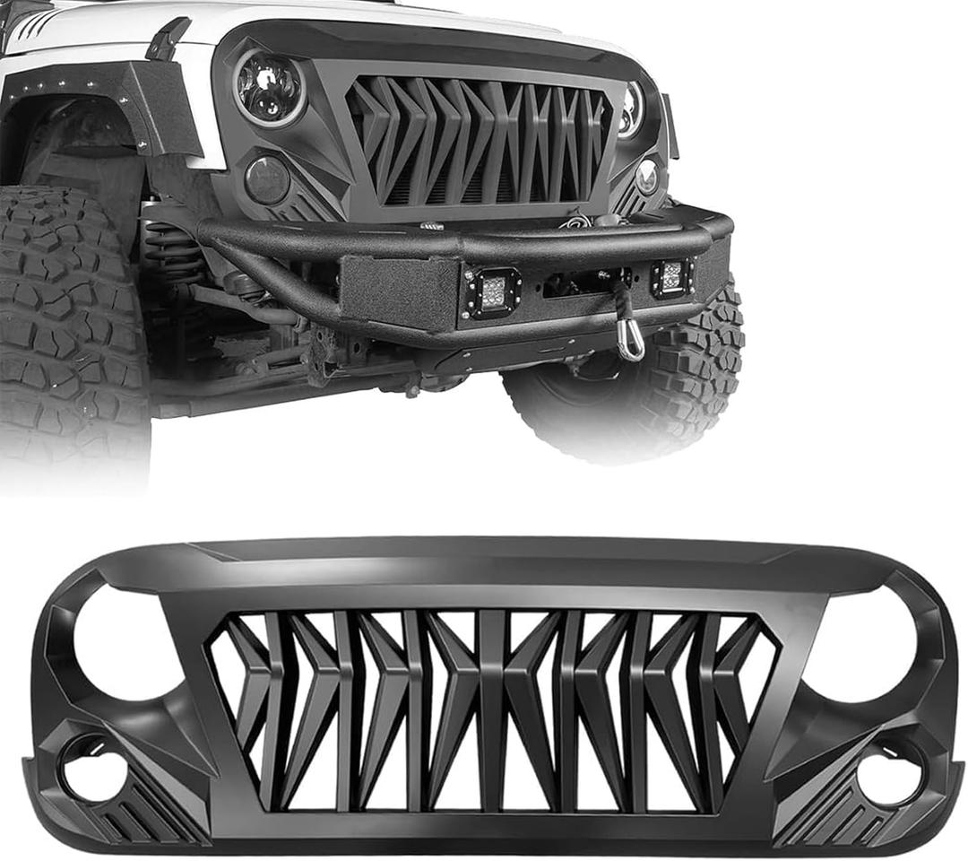 Front Bumper Grill For Jeep Wrangler JK 2007-2018 Rubicon Sahara Sport Unlimited Matte Black Shark Grill
