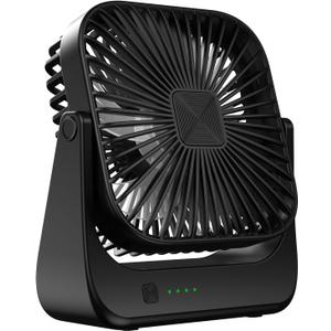 OLV Desk Fan 4 Speeds Stronger Cooling Airflow Portable Small Fan Rechargeable Ultra Quiet Personal Mini Fan for Office,Bedroom,Home Kitchen Outdoor Activities Adjustable 360 Tilt Head Black