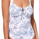 BERLOOK Womens One Piece Swimsuits Floral Push Up Bathing Suit Sexy Tie Slimming Swimsuits for Women Swimwear (Large, Blue)