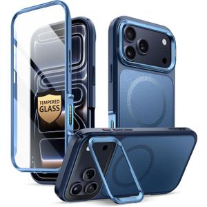 i-Blason for iPhone 17 Pro Max Case MagSafe with Stand [9H+ Tempered Glass Screen Protector] [Camera Control Button Cover] Military-Grade Protection Full-Body Heavy Duty Magnetic Case, Blue