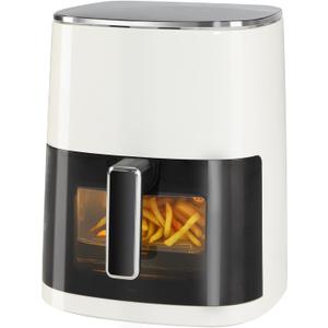 OLIXIS Air Fryer 6 Quart with Window Square Air Fryer 12-in-1 Air Fry, Roast, Reheat, Dehydrate, Bake, Steam, Fries, Custard, Chicken, Wings, Sea Food, Vegetabels,400F, White (Beige)