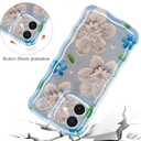 Jusy Compatible with iPhone 12, Colorful Retro Oil Painting Printed Flower Laser Glossy Pattern Cute Curly Wave Phone Case Soft TPU Cover for Girly Women - Blue Flower