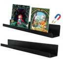 2 Pack Magnetic Book Shelf for Whiteboard Classroom, 17 Inch Magnetic Shelf Metal Floating Book Shelves Heavy Duty Magnetic Book Display Shelf Magnetic Book Holder for Office and Classroom, Teacher (Black)