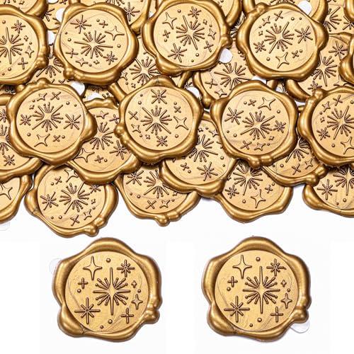 Yoption Star Wax Seal Stickers, 100 Pack Antique Gold Self-Adhesive Seals for Wedding Invitations, Party, Christmas, Envelopes, Gift Wrapping