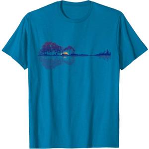Guitar Lake Reflections in Blue Music Lovers Guitar T-Shirt, L