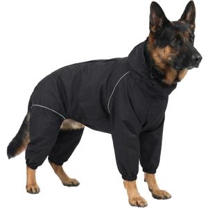 Dog Raincoat for Medium Large Dogs,rain Jacket Coat, Full Leg Coverage Waterproof Rain Suit with Detachable Hood & Tail, Reflective Strips, Snag-Free Top Zipper (Black for Boy, XXX-Large)