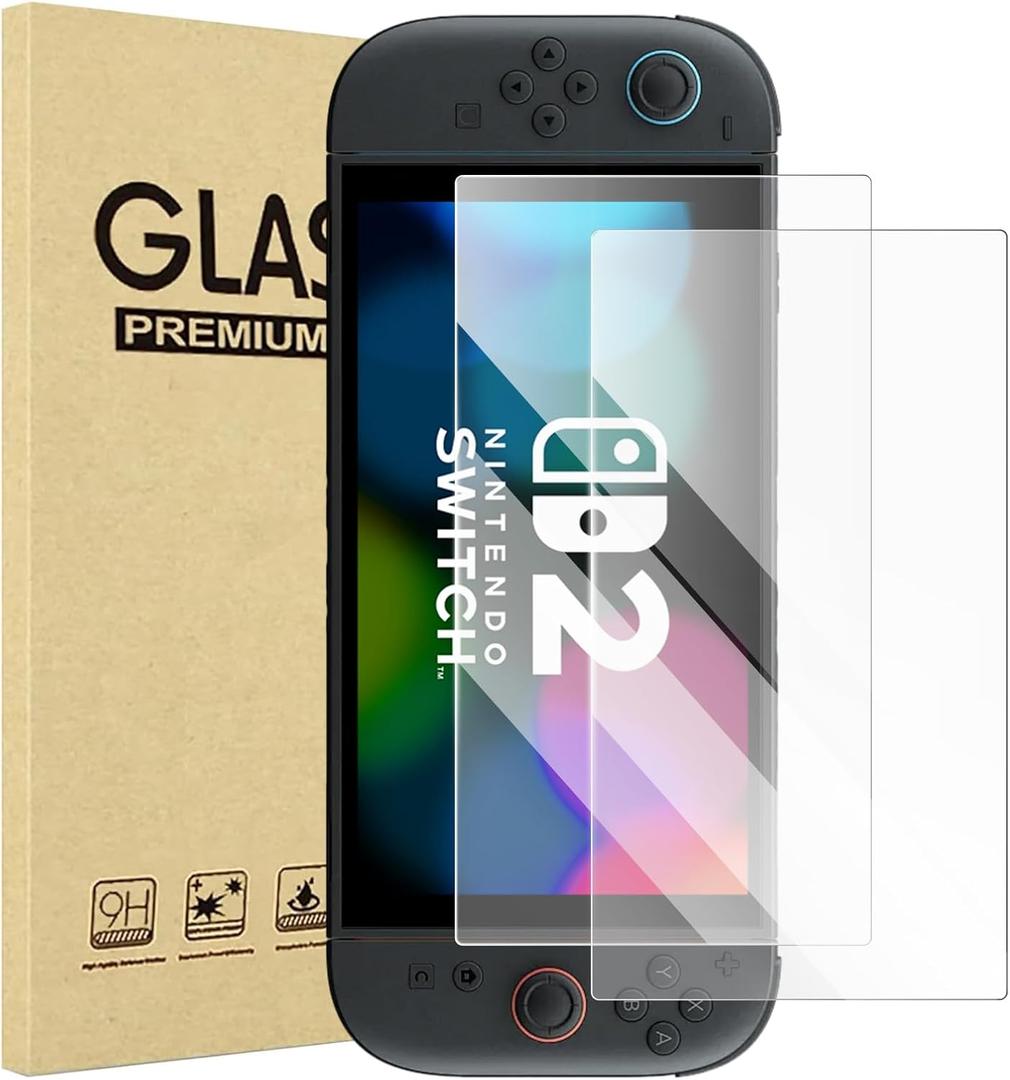 2 Pack Designed for 2025 Nintendo Switch 2 Screen Protector Tempered Glass, 7.9'' Case Friendly Anti Scratch Bubble Free Ultra Resistant