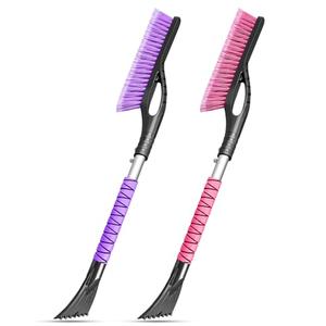HEEYA 2 Pack 27 Inch Ice Scraper and Brush for Car, Snow Brush and Ice Scraper with Foam Grip, Detachable Snow Scraper for SUV Truck Jeep Vehicle Auto Windshield Window - Purple & Pink