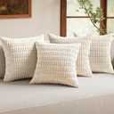 MIULEE Pack of 2 Cream White Corduroy Decorative Throw Pillow Covers 20x20 Inch Soft Boho Striped Pillow Covers Modern Farmhouse Home Decor for Sofa Living Room Couch Bed