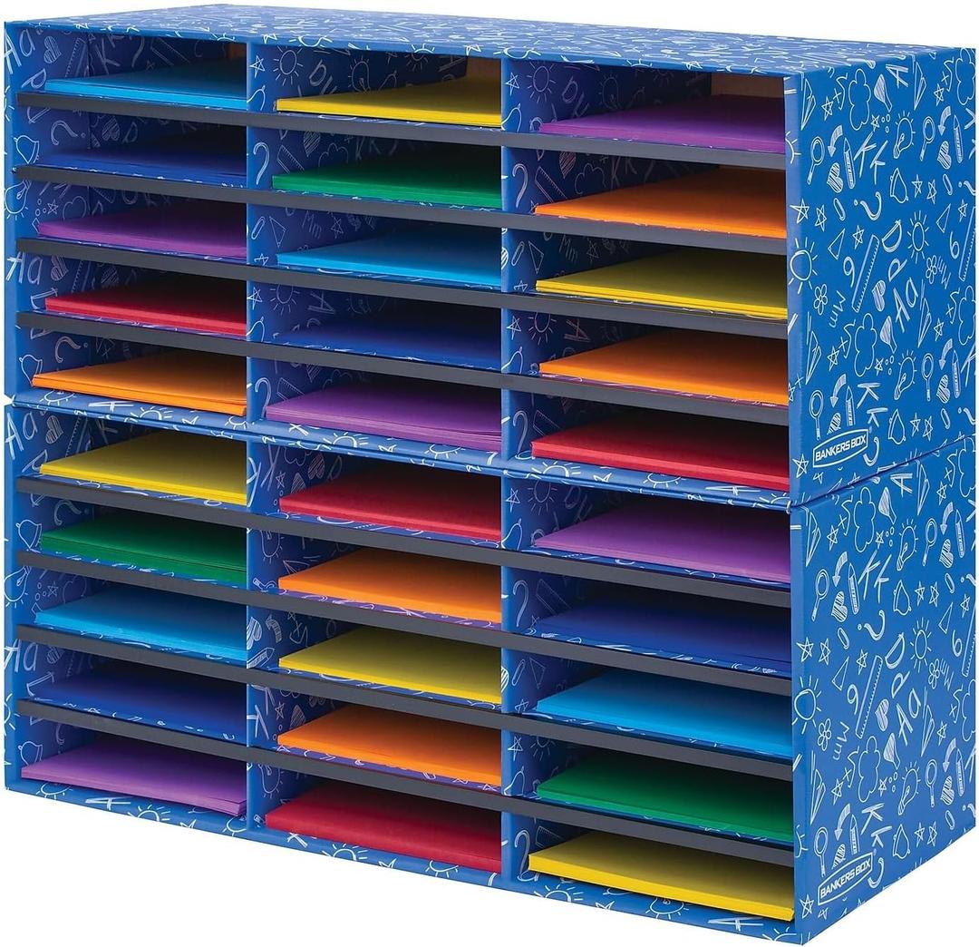 Bankers Box Classroom 30 Compartment Mail Sorter, Single (3384401), 32.38"L x 9.13"W x 32.38"H