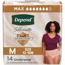 Depend Silhouette Adult Incontinence & Postpartum Bladder Leak Underwear for Women, Maximum Absorbency, Medium, Pink, 14 Count, Packaging May Vary