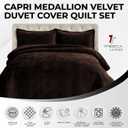 Tribeca Living Oversized Velvet Quilt, Three Piece King Bed Set, 260GSM Soft Velvet Quilted Set Includes One Quilt & Two Sham Pillowcases, Capri, Chocolate