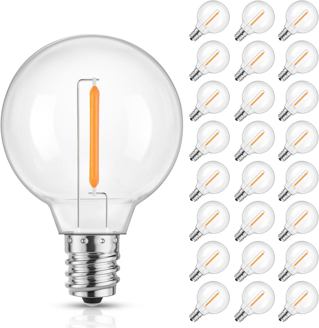 Mlambert G40 Replacement LED Light Bulbs, Waterproof Clear Globe Bulbs fits E12 Candelabra Bulb Base, 1W Equvalent to 5W Incandescent Bulb for Indoor Outdoor Patio String Lights, Amber Warm25 Pack