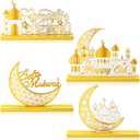 Blulu 4 Pcs Ramadan Mubarak Table Centerpiece Decorations Eid Mubarak Kareem Tiered Tray Muslim Wood Signs Table Decor Al-fitr Gold Detachable Tabletop Supplies for Home Kitchen Eid Al Fitr Party