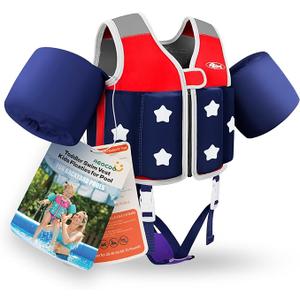 AEOCOO Kids Pool Floaties 123579 Years Old, Toddler Swim Vest 20305070 Pounds, Comfortable Extended Wear Kids Float Jacket with Crotch Strap, Bright Design and Unpadded Sides, Red