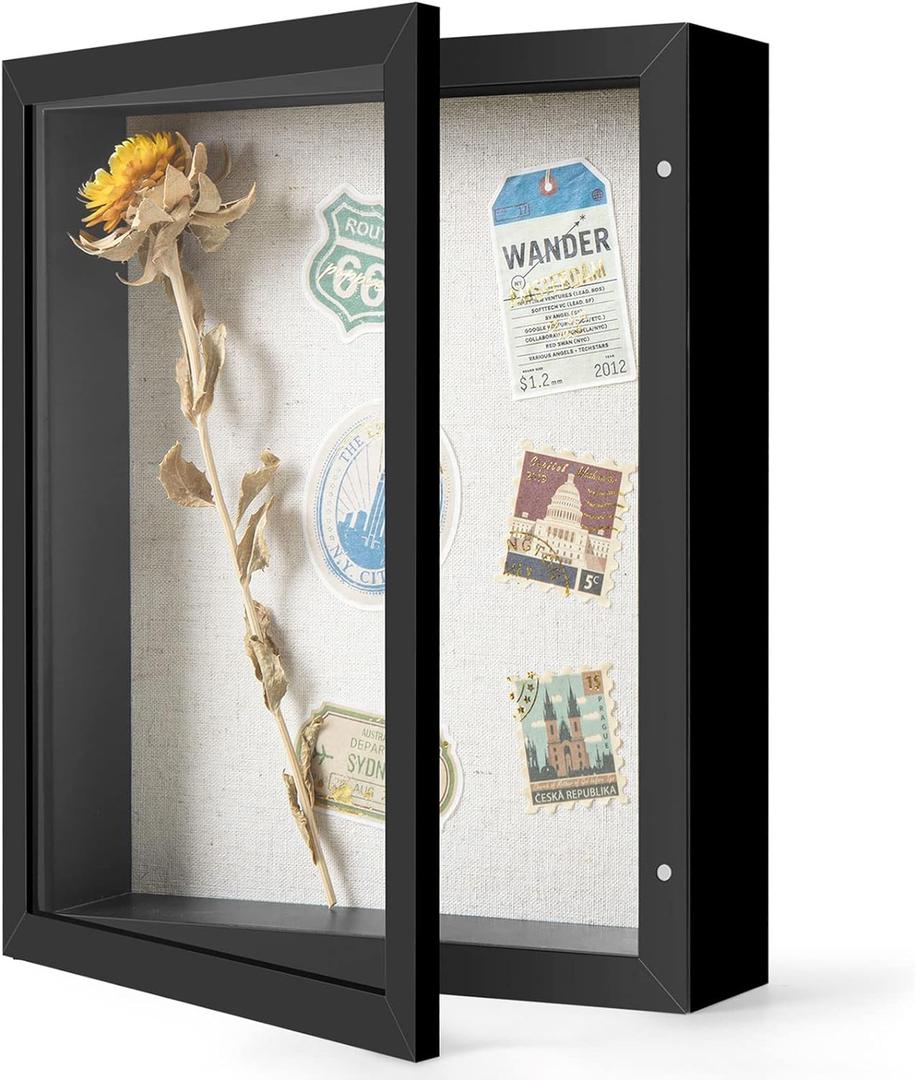 Califortree 8x10 Shadow Box Frame with Linen Back - Sturdy Memory Display Case of Flower, Pictures, Medals and More, Black