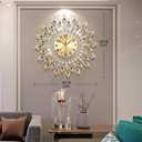 Large Modern Wall Clock for Living Room Decor, 24 Inch Big Decorative Crystal Peacock Wall Clock Battery Operated Non Ticking for Kitchen Bedroom, Gold Metal Silent Wall Clocks for Home