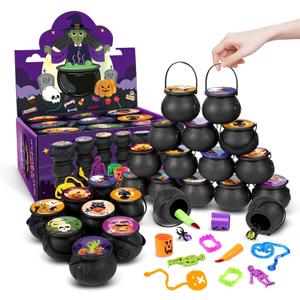 162Pcs Halloween Party Favors for Kids, 18 Prefilled Mini Plastic Witch Cauldron Halloween Goodie Bag Pinata Fillers Halloween Treats Non Candy Bulk Classroom Prizes Trick or Treat Toys Party Gifts