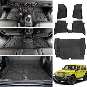 Cargo Mats for 2021-2025 Jeep Wrangler JL 4XE Floor Liners with Trunk Mat All Weather TPE Protector Rear Floor Trunk Liners for 2021 2022 2023 2024 2025 Wrangler JL 4XE 4 Door Accessories