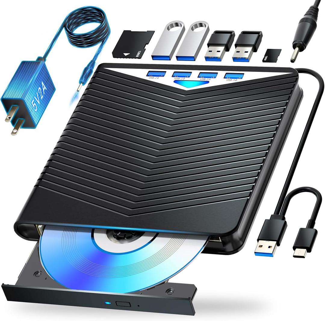 Dainty 7-in-1External Blu ray Drive Read/Write with Bluray Burner USB 3.0 and Type-C Compatible with/Windows7-11 Mac OS Support for BD/DVD/CD Drive, Windows 7-11 & Mac, PC-Compatible, M-DISC(Black)