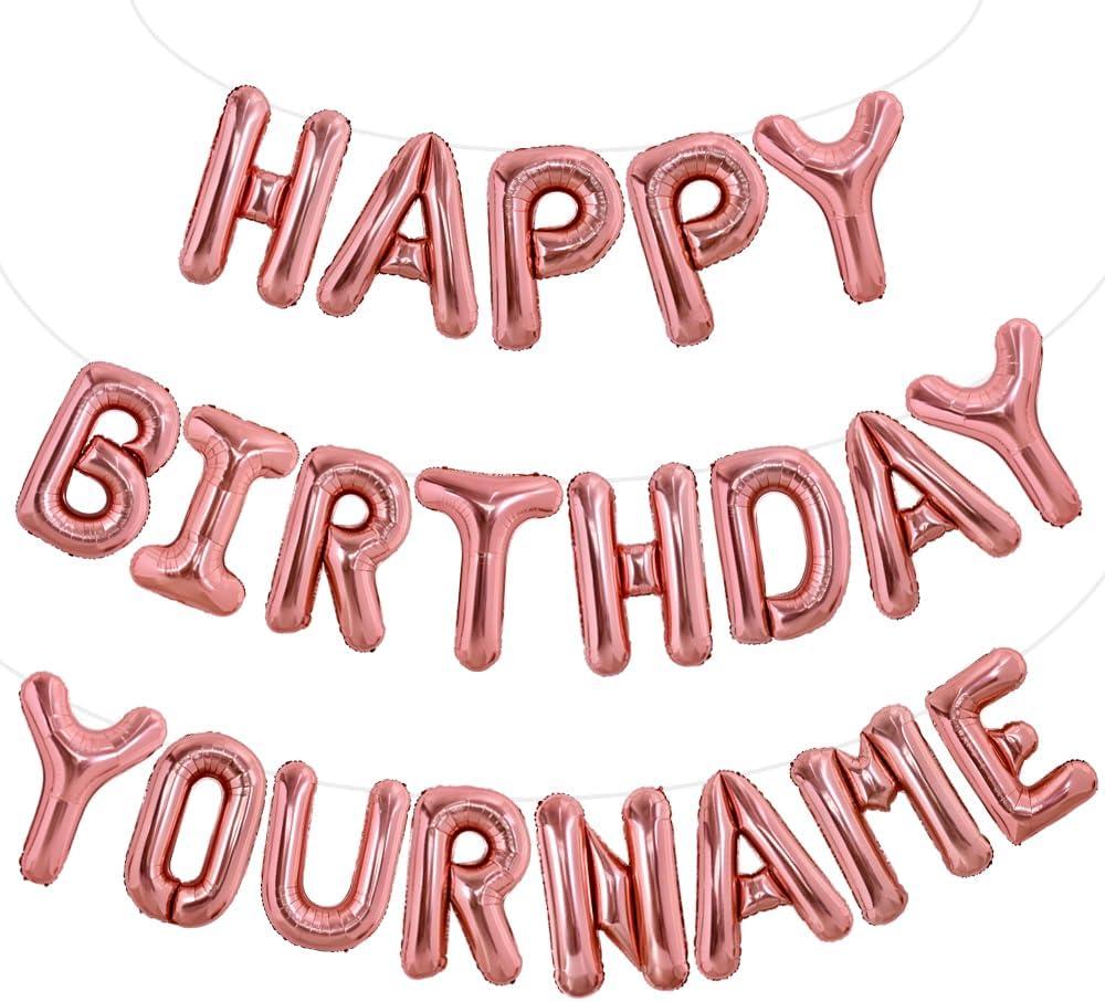 TONIFUL 65 Pcs 16 Inch Rose Gold Happy Birthday Balloons and 2 Sets A-Z Foil Letters Balloons DIY Personalized Phrase Banner for Birthday Celebration Halloween Thanksgiving Christmas Party Decor