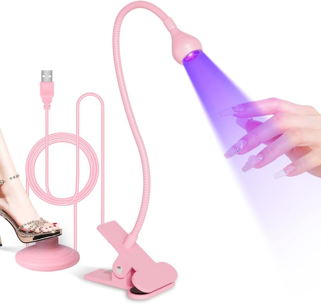 AORAEM UV LED Nail Lamp, Quick Drying UV Light for Gel Nails Foot Control LED Nail Cure Lamp, Flash Cure Light with Gooseneck and Clamp for Gel Nails, Pink (Small)
