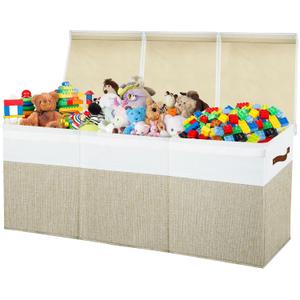 Large Toy Box Chest,Toy Storage Organizer,Storage Bins with Lids,Stuffed Animal Storage,Toy Bins for Kids,Toddlers,Baby,Girls,Nursery,Living Room,playroom(Beige)