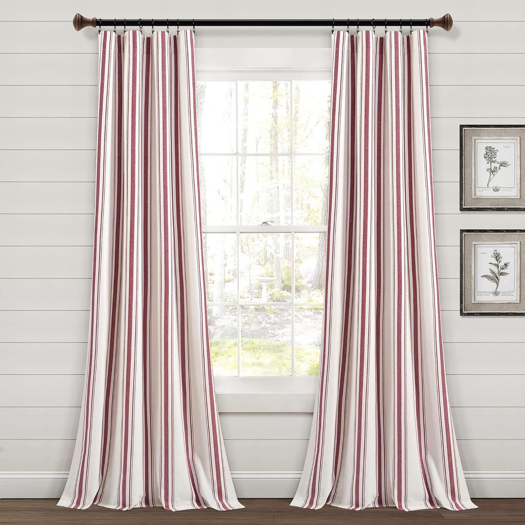Lush Decor Farmhouse Stripe Yarn Dyed Eco-Friendly Recycled Cotton Window Curtain Panel Pair, 42" W x 95" L, Red - Classic Modern Rustic Charm - Eco Friendly Cotton Fabric Lush Decor Farmhouse Stripe Yarn Dyed Eco-Friendly Recycled Cotton Window Curtain Panel Pair, 42" W x 95" L, Red - Classic Modern Rustic Charm - Eco Friendly Cotton Fabric