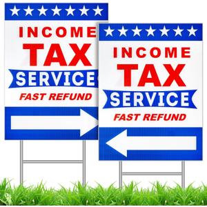 Reallnaive 2 Pcs 18" x 24" Inches Income Tax Sign Income Tax Services Directional Arrow Yard Sign with H Metal Stake Double Sided Left Right Arrow Taxation Return Season Red Blue on White Board, 23.62 x 17.72 inches/ 60 x 45 cm inches
