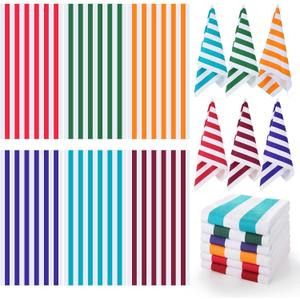 Peryiter 6 Pcs 72 x 36 Inch Oversized Beach Towels Set Quick Dry Pool Towels Absorbent Camping Travel Blankets Set for Women Men Bath Beach(Fresh Color,Stripe)